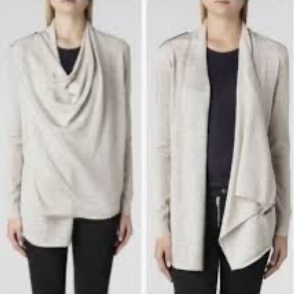 All Saints Drina Kandi Beige Knit Asymmetrical Cardigan Size 10 - Picture 7 of 7